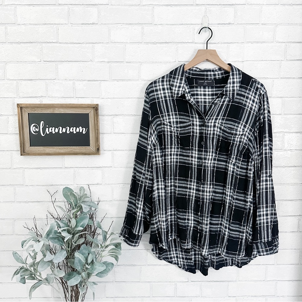 LANE BRYANT Black & White Plaid Flannel Shirt